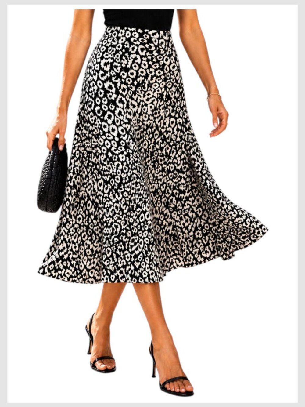 Lovers + Friends Leopard Print Midi Skirt Black Cream A-Line XS